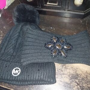 Michael Kors Black Knit Beanie with Logo and Emblished Headband Never Worn.